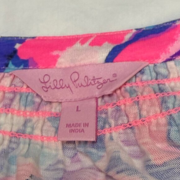 Lilly Pulitzer Sleeved Essie Dress Coral Shell Out Large, EUC - Picture 7 of 12